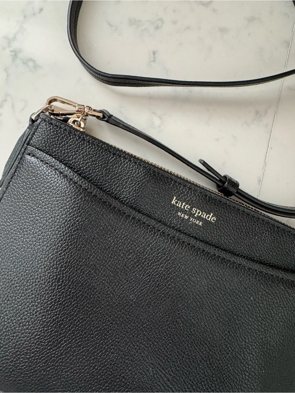 Kate Spade Black Pebbled Leather Crossbody with Gold Hardware